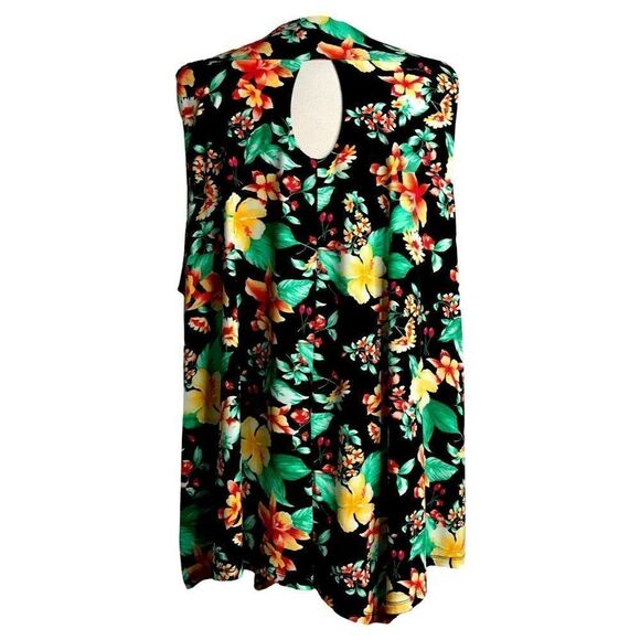 Rafaella Womens Bold Black Floral V-Neck Top 2X Hi-Low Sleeveless Pullover NEW - Picture 6 of 8
